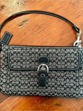 Coach Gray and Black Signature Jacquard Wristlet
